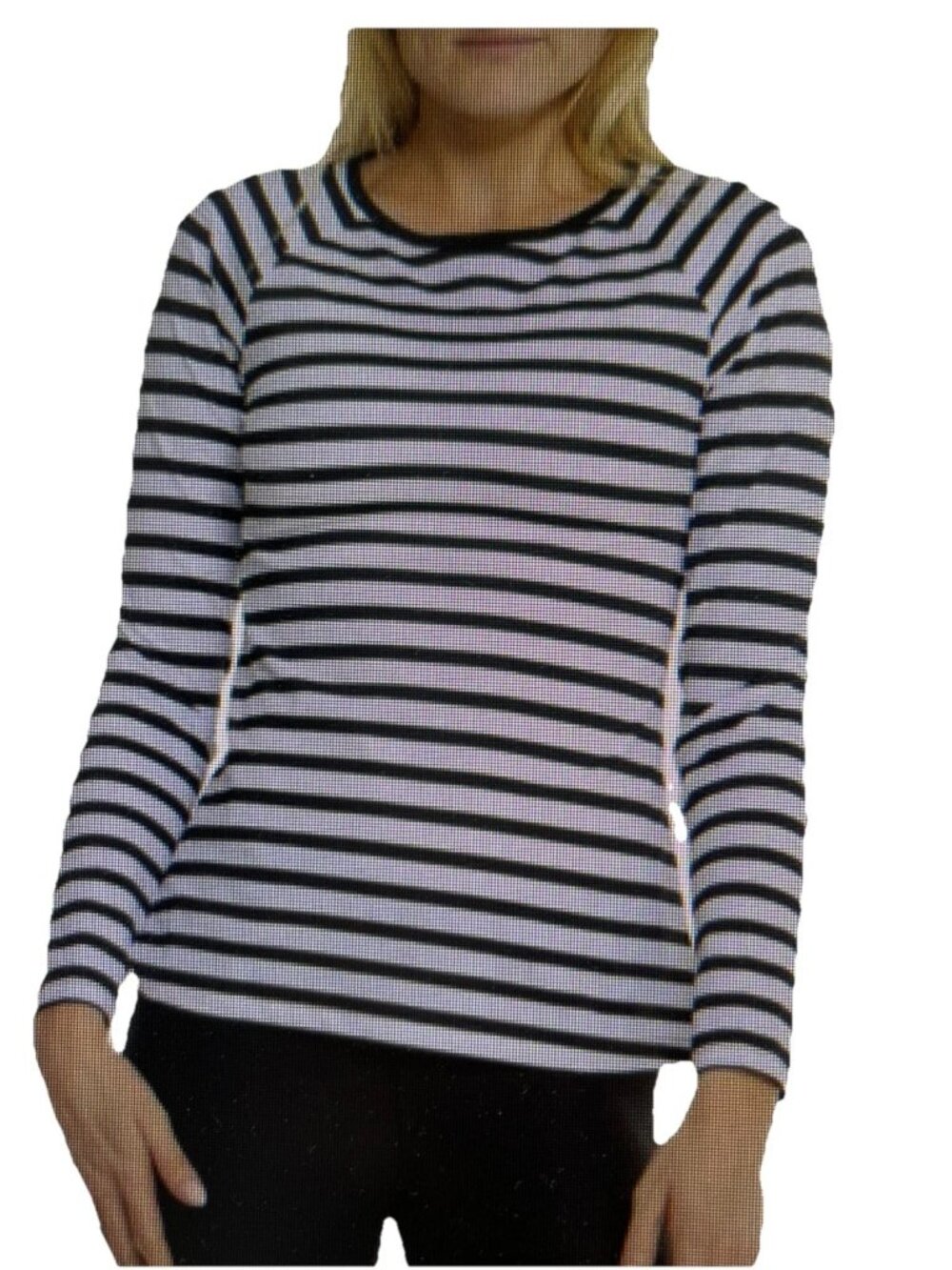 Spanx Swim Shirt Top Rash Guard UPF 50 Black Stripe Crew Neck Long Sleeve 5013OR